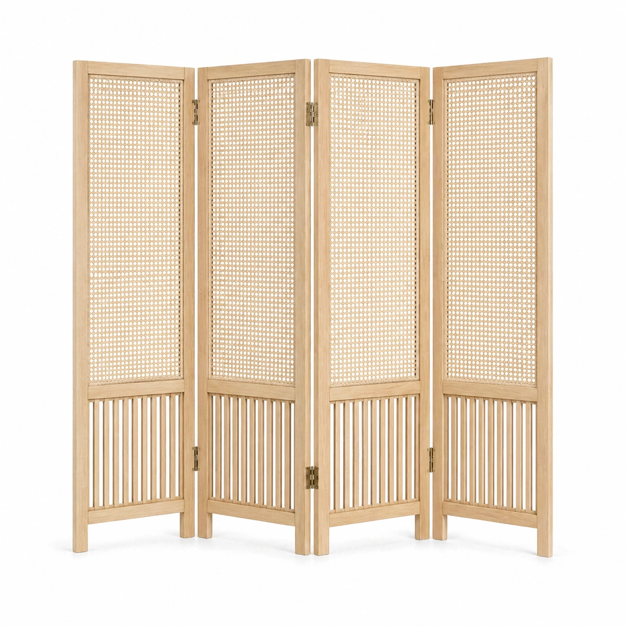 Biombo separador de ambientes de 3 paneles en madera natural con diseno trenzado y listones verticales 122 x 170 cm-orderzivo 